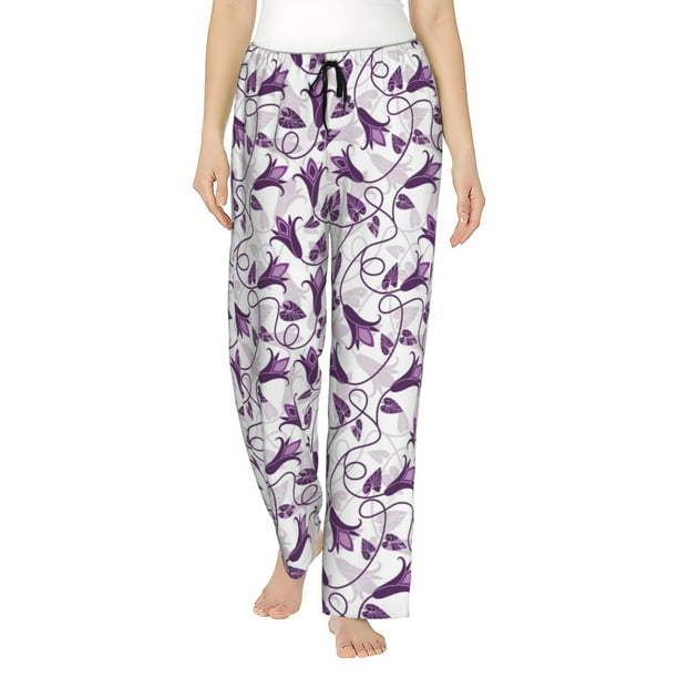 Balery Violets Flowers Pantalones de pijama para mujer, pijamas ultraligeros, pantalones de estar por casa-Small