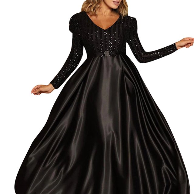 adviicd Robes de Soirée pour Femmes Élégantes Robes Maxi Moulantes à Manches Longues Col en V Froncé Robe de Cocktail Soirée Noire,TTTG