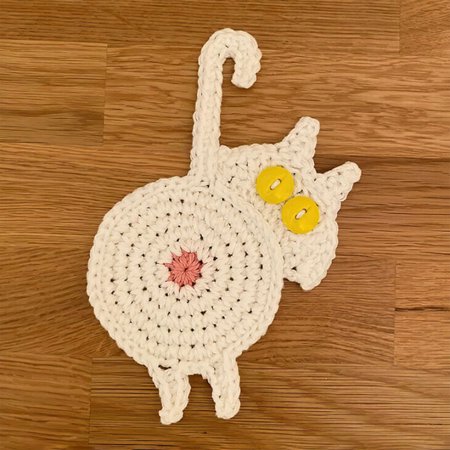 

Aoliandatong Coasters For Cats Handmade Knitted Cat Butt Crochet Drinks Coasters Coaster For Office Bar Gifts For Cat Lovers(White)