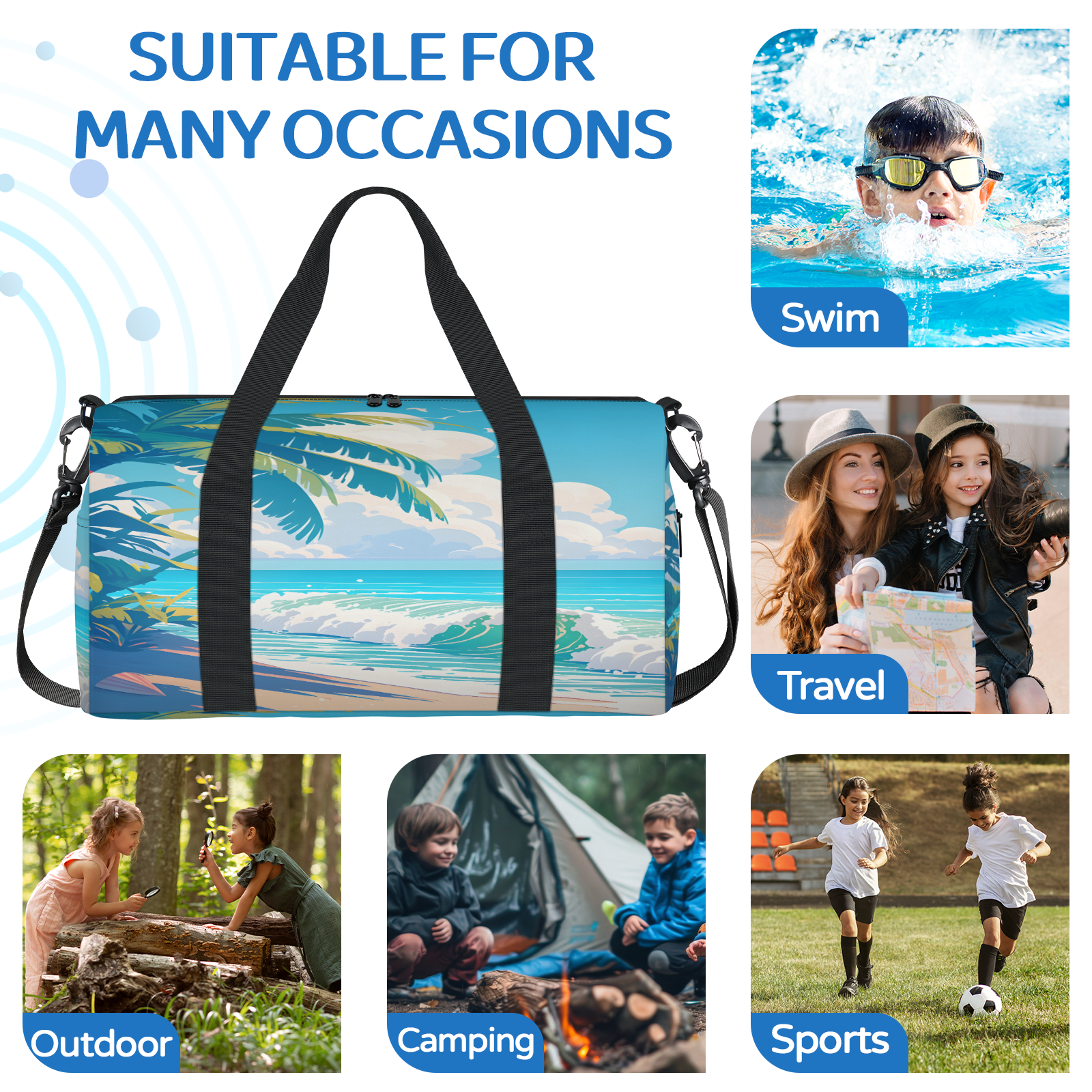 Herdesigns Tropical Palm Tree Gym Bag for Women, Duffle Bag for Travel Sport, Coastal Ocean Lightweight Waterproof Carry on Weekender Dance Yoga Workout Bags