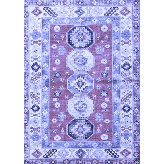 Ahgly Company Machine Washable Indoor Rectangle Geometric Blue Traditional Area Rugs, 5' x 7'