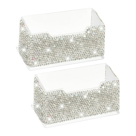 Rhinestone Business Card Holder 2Pcs Crystal Business Card Holders Bling Business Card Organizer Display Stand for Desktop Desk Office Exhibition, White