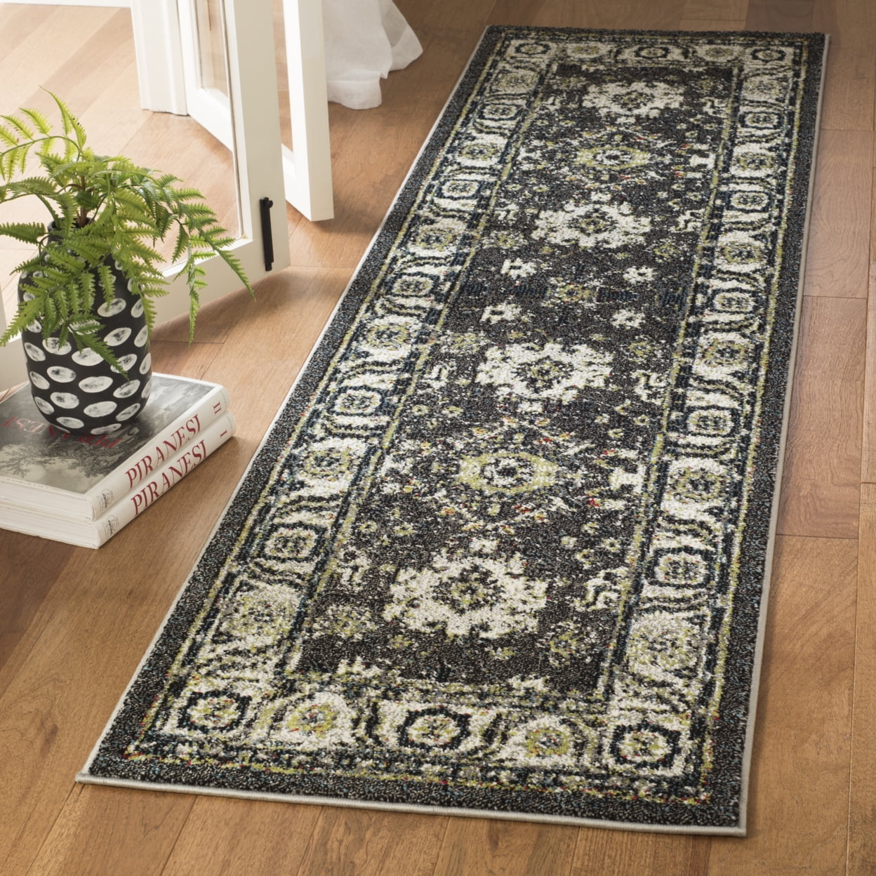 SAFAVIEH Vintage Hamadan Pema Traditional Runner Rug, Dark Grey/Ivory, 2'3" x 8'