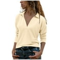 thumbnail image 1 of TSADFHJI Hauts Mignons pour Femmes Sortie Femmes Manches Longues Col Rabattu Blouse Pull Tops Chemise m Jaune Clair, 1 of 5