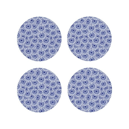 

Junzan Blue And White Flowers Print Coasters for Drinks - Leather Coasters Set of 4 for Coffee Table for Housewarming/Kitchen/Bar/Decor-Round Shape