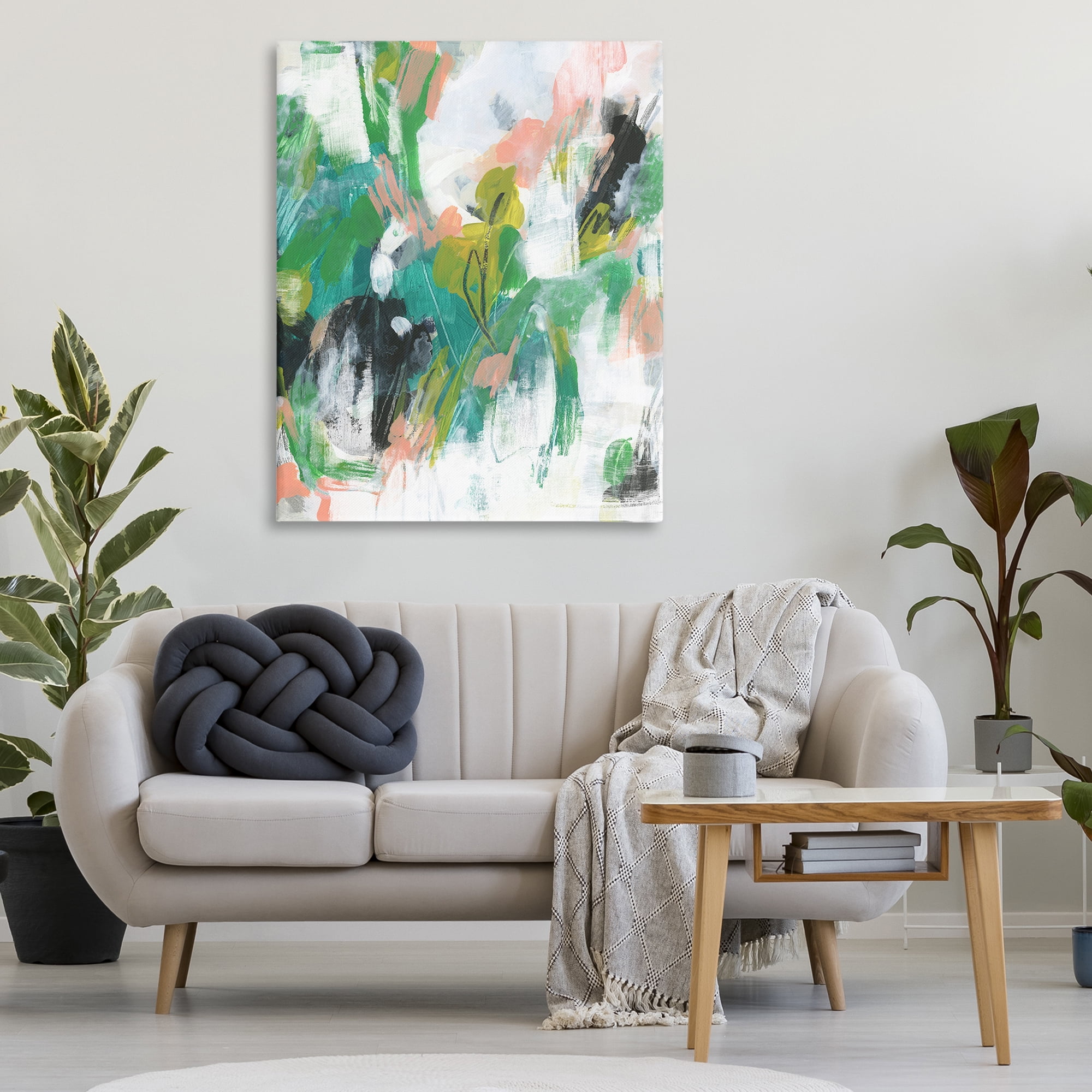 Stupell Industries Chaotic Green & Pink Abstract Abstract Painting Gallery Wrapped Canvas Art Print Wall Art, 36 x 48
