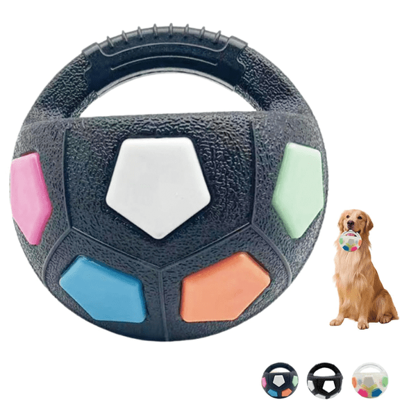 The Mellow Dog Calming Ball with Handle – Durable Rubber Chew Squeaky Toy for Aggressive Chewers, Floats in Water for Fetch, Training & Outdoor Play
