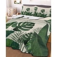 thumbnail image 3 of Quilts Queen Size Bedding Set, Monstera Leaves Lightweight Quilted Comforter, Summer Green Tropical Plants Leaf Beige Soft Reversible Bedspread Coverlet with Pillow Covers for All Season, 90" x 96", 3 of 7