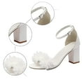 thumbnail image 5 of White Sandals Woman Round Toe Summer Thick Heel Sandals Women's Roman Shoes Flower Open Toe High Heel Sandals White 41, 5 of 8