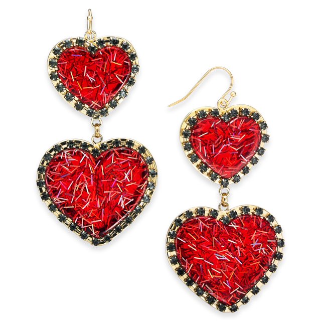INC International Concepts Gold-Tone Resin Heart Double Drop Earrings (Red)