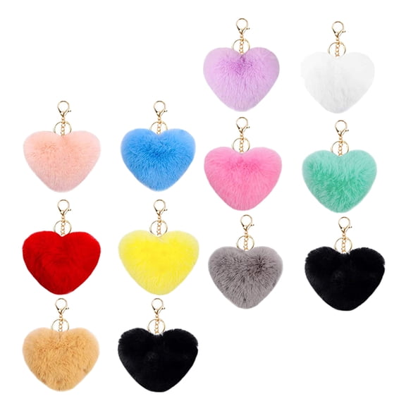 BESTYASH 12Pcs Fluffy Pom Pom Keychain with Heart Pendant for Bag Car Key Durable and Portable