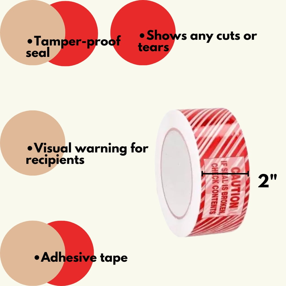 MMBM White/Red Security Tape Caution Printed, 2" x 110 Yards, 1.9 Mil, Tamper-Evident Seal, 36 Rolls