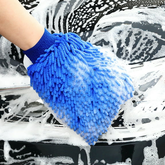 Dbuoem 1 Pair Chenille Microfiber Car Wash Mitt Scratch Lint Free Double-sided Cleaning Thickened Car Wash Gloves