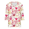 thumbnail image 4 of VALMASS Valentine's Day 3/4 Sleeve V Neck Shirts Women Casual Cute Heart Print Tee Plus Size Pullover Tops (L, White), 4 of 5