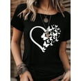 thumbnail image 1 of T-Shirt Imprimé Cœur et Papillon pour Femmes, Hauts Graphiques pour Femmes, 1 of 6