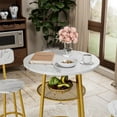 thumbnail image 3 of PAPROOS Bar Table Set for 2, Wood Double Layer Round Bar Table and Chairs Set, Industrial Counter Height Pub Table with 2 Upholstered Stools, Metal Frame, White and Gold, 3 of 7