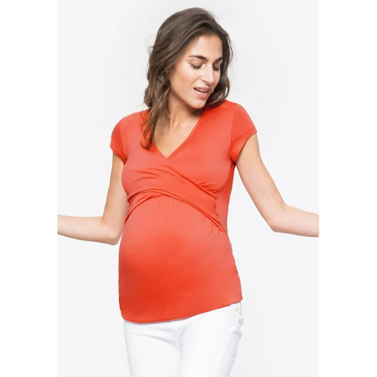 WAJCSHFS Maternity Tops For Pregnancy Women's Maternity Peplum Blouse Top  with Empire Waist Pleat (Orange,M)