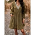 thumbnail image 2 of ZAXARRA Robe d'Été Rétro Imprimé Manches Longues V-Cou Taille Haute Mini-Robe avec Poches, 2 of 5