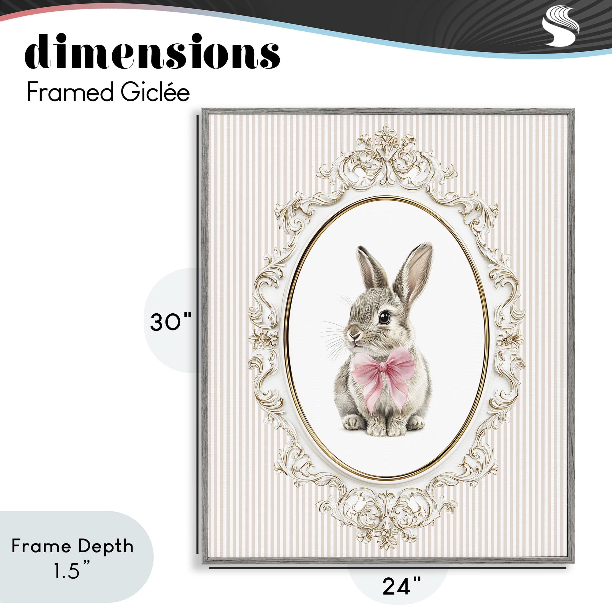 Stupell Industries Ornate Border Bunny Gray Framed Giclee Art, design by Christine Simpson Art