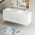thumbnail image 3 of 60" Floating Bathroom Vanity with Sink, Modern Wall-Mounted Bathroom Storage Vanity Cabinet with Double Resin Top Basin and Two Soft Close Drawers, Glossy White, 3 of 9
