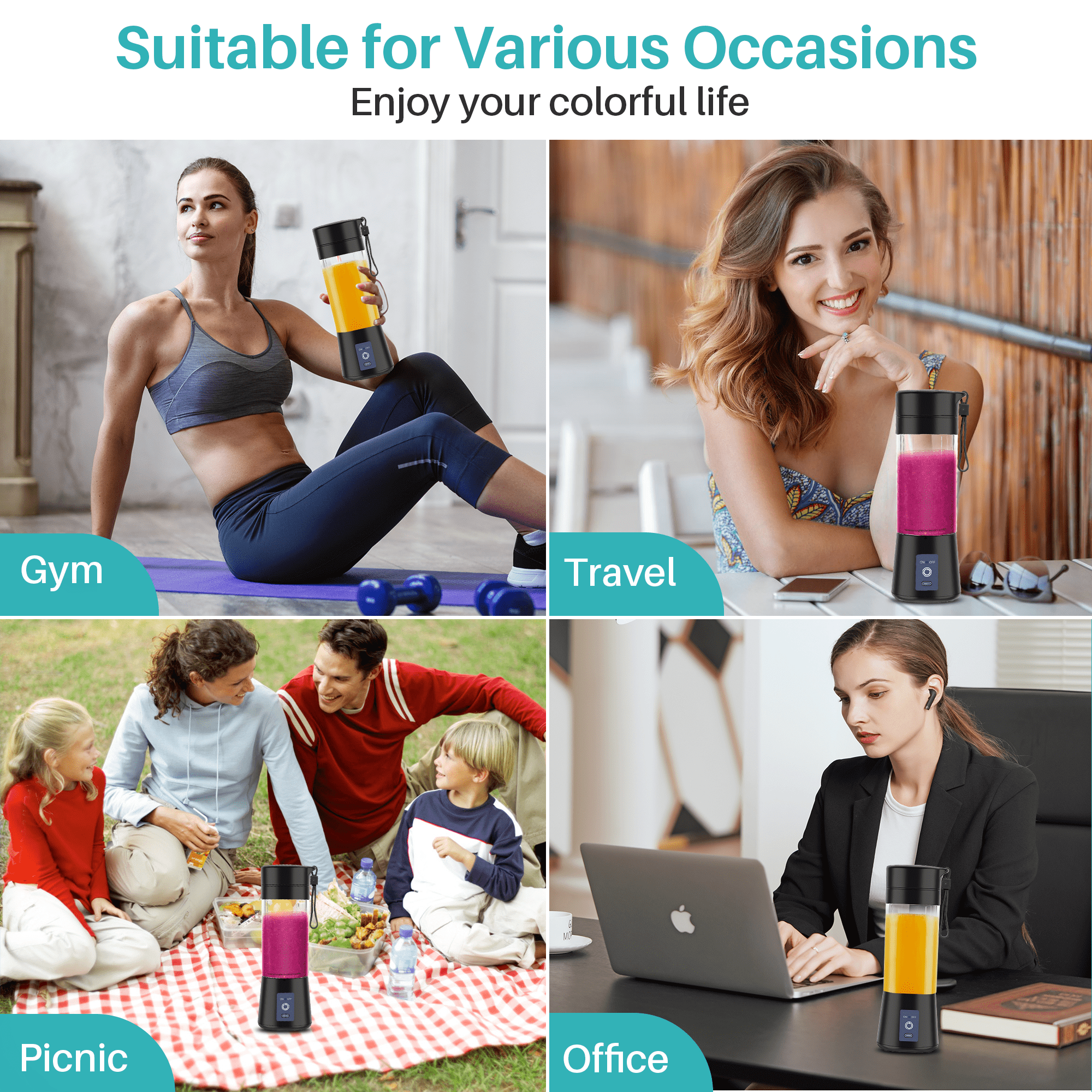 VIIWII Portable Personal Blender Cup for Smoothies and Shakes, Smoothie Blender Mini Machine, 380ml