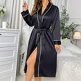 thumbnail image 2 of Zedker Women's Plus Size Satin Robes for Women Silk Bathrobe Loose Sleep Cardigans Robe Loungewear Sleepwear with Belt Black L, 2 of 6