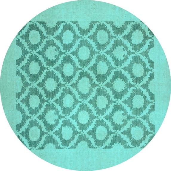Ahgly Company Indoor Round Oriental Light Blue Traditional Area Rugs, 3' Round