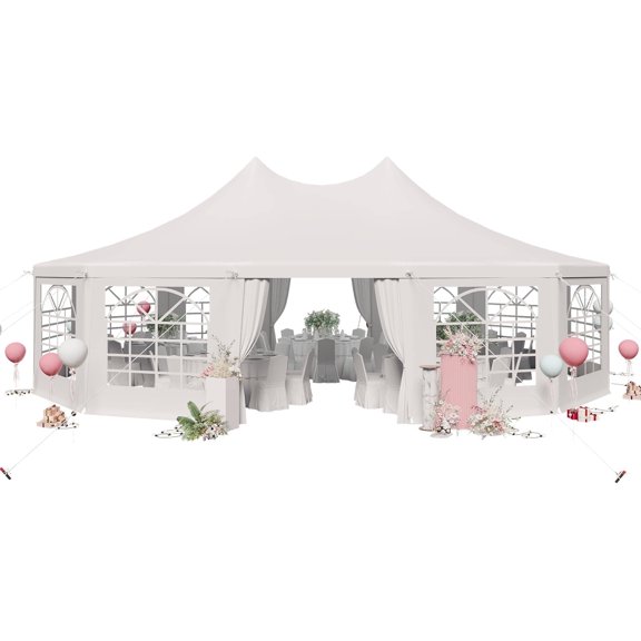 Erommy 29x23ft Party Tent,  Heavy Duty Wedding Tent with Removable Sidewalls, 10 Church Windows and 2 Pull-Back Doors,White