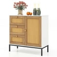 thumbnail image 1 of Costway Aparador de ratán con 3 cajones y 1 puerta, Gabinete de estilo boho para el hogar con patas de metal, Gabinete de almacenamiento de entrada, Mesa consola organizadora independiente para cocina, 1 of 5