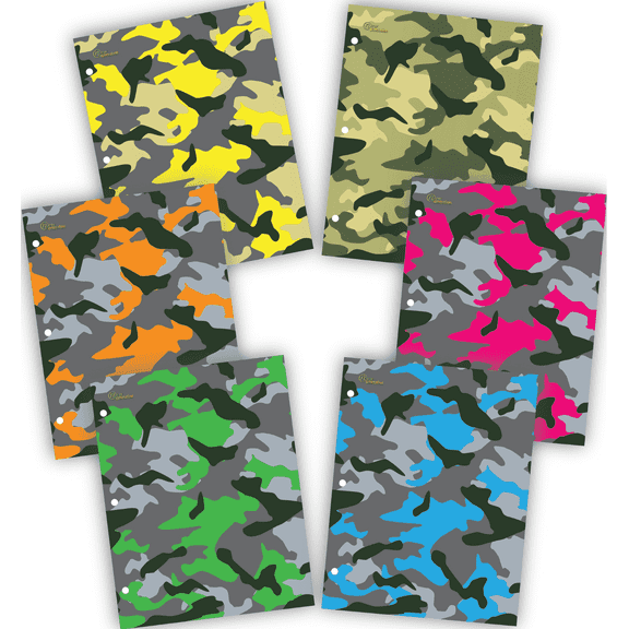New Generation Camouflage 2-Pocket Folders, 12" x 9.25" Fashion School Folders with Two Pockets, 6 Count