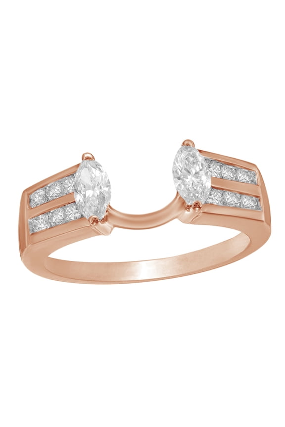 Marquise Cut White Natural Diamond Double Row Solitaire Enhancer In 14k Rose Gold (3/4 Cttw)