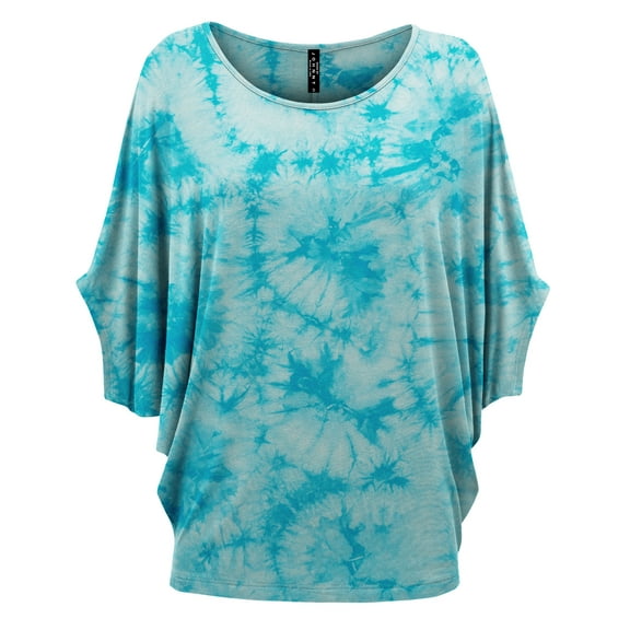 Made by Johnny Women's Tie Dye Scoop Neck Half Sleeve Batwing Dolman Top S AQUA