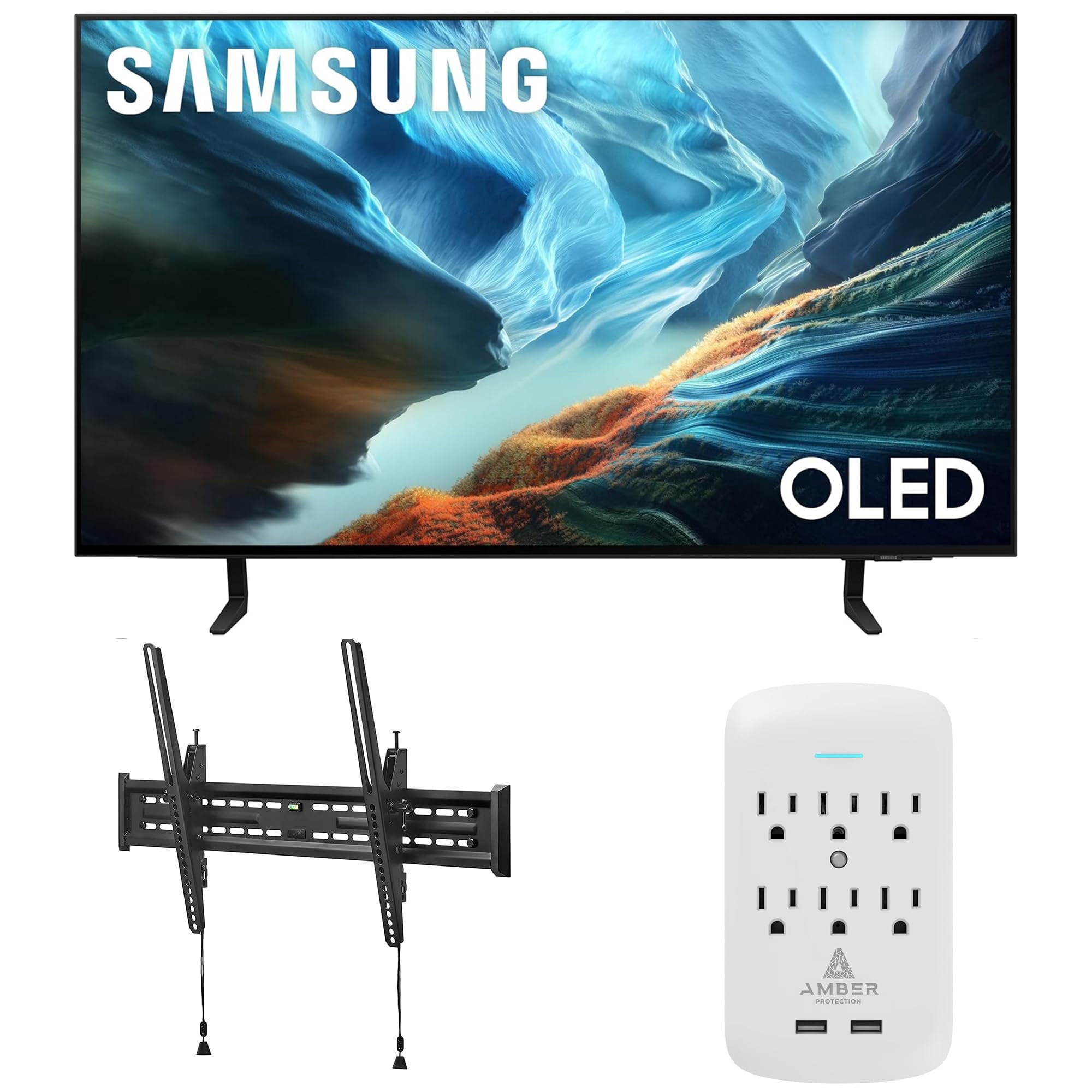 Samsung QN42S90HAEXZA 42" S90H Series OLED 4K UHD Smart Vision AI TV with a Walts TILT-MOUNT-43-90 Tilt Mount and Amber Protection 6-OUTLET-SURGE Surge Protector (2026)