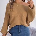 thumbnail image 7 of IROINNID Blouse for Women One-Shoulder Casual Solid Color Loose Sleeve Top Sweater,Khaki, 7 of 7