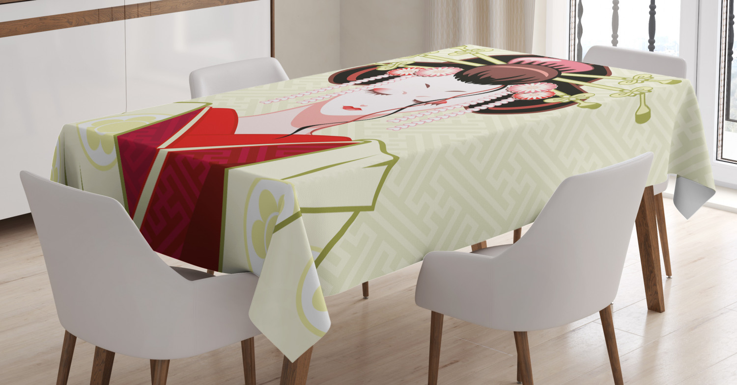 Ambesonne Japanese Tablecloth Rectangular Table Cover, Geisha Woman