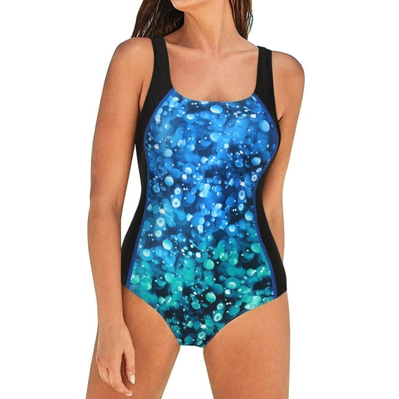 PMUYBHF Female Womens Swimsuits with Shorts Medium Length Women's High Waisted Bathing Suit Wrap Tie Back Monokini Swimwear 1 Piece Swimsuit Color Block Print Criss Back Swimsuits Swimwear Blue L