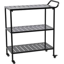 LOKKHAN 3-Tier Rolling Bar Cart with Handle, Indoor-Outdoor Patio Mobile Serving Cart Beverage Cart, Coffee Station Drink Trolley for Home Kitchen, Living Room, Storage Islands & Carts, Modern Black