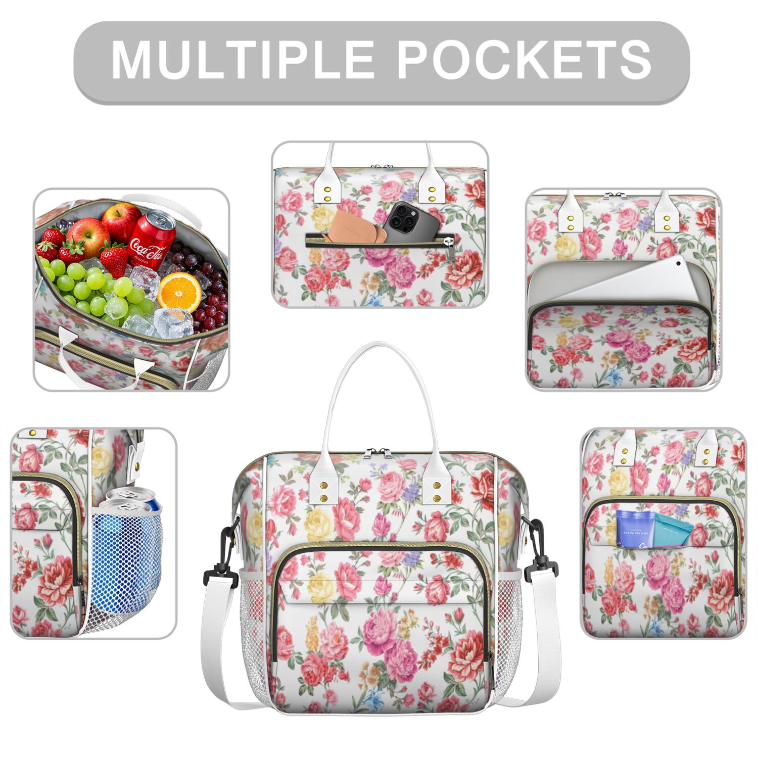 Pioneer Flower Floral Print Pattern Womens Lunch Box for Work,Insulated Large Lunch Bag for Tween and Teen,Loncheras Para Mujer,Leakproof Adult Lunch Bag for Work,Beach,Travel,Picnic,Camping