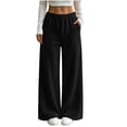 thumbnail image 3 of Tqcoqu Women's Elastic Waist Flannel Wide Leg Pants, Casual Long Trousers with Side Pockets for Fall Winter,Women's S-XXL, 3 of 8