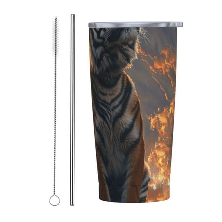 

Animal close-up 20 oz stainless steel cup with lid and straw double layered vacuum coffee cup ice and hot drink travel cup car travel insulated cup