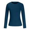 thumbnail image 5 of idosla Womens Long Sleeve Stretch Crewneck Ribbed T-Shirt Slim Fit Casual Basic Tops (Navy, M), 5 of 6