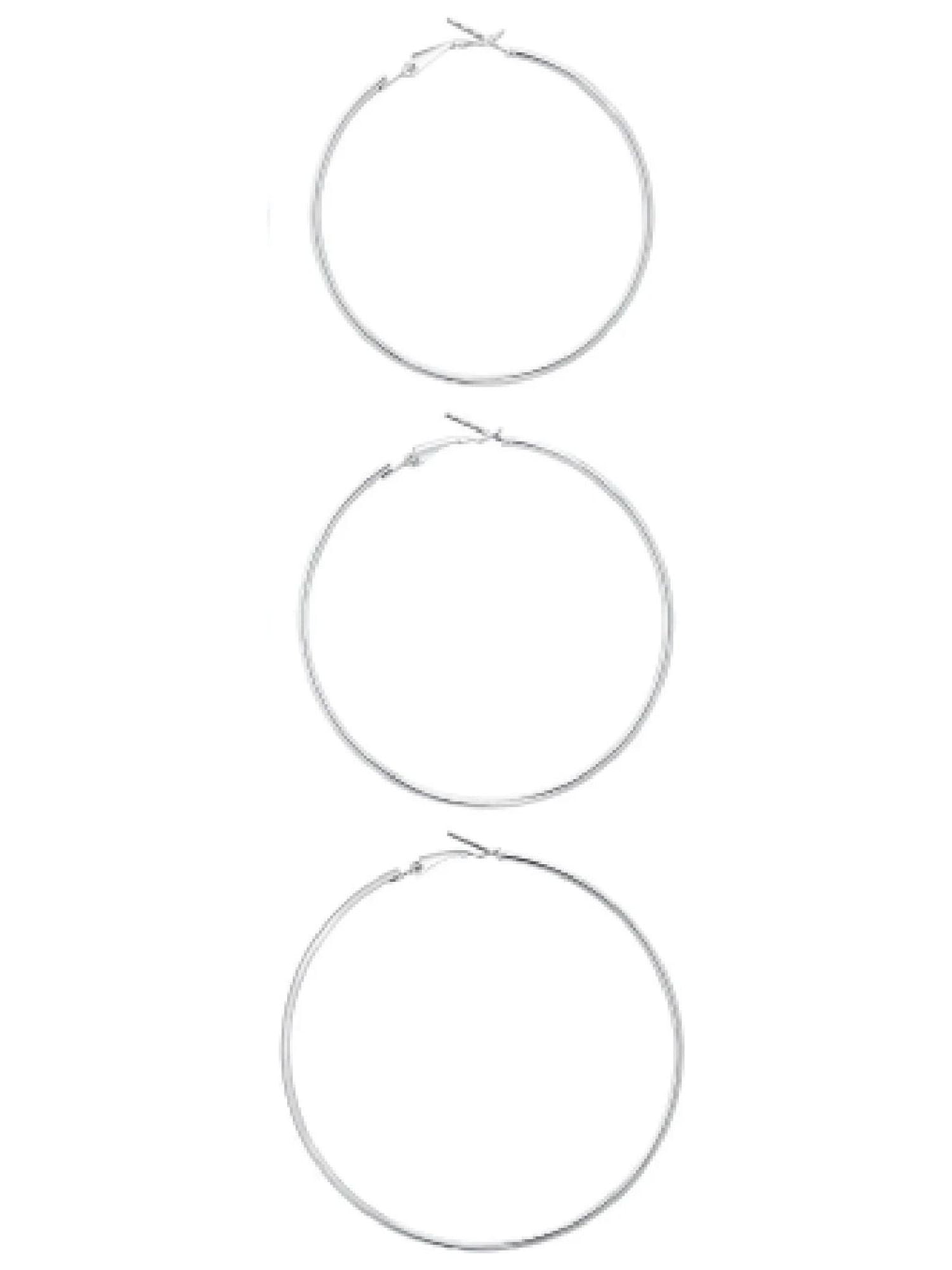Time and Tru Women's Silver Tone Graduated Wire Hoop Earring Set, 6-Piece