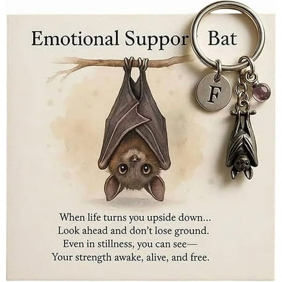 Chanana Emotional Support Bat Inspirational Keychain, Metal Bat Pendant with Encouragement Verse Card Gift for Friends, Look Ahead and Don't Lose Ground