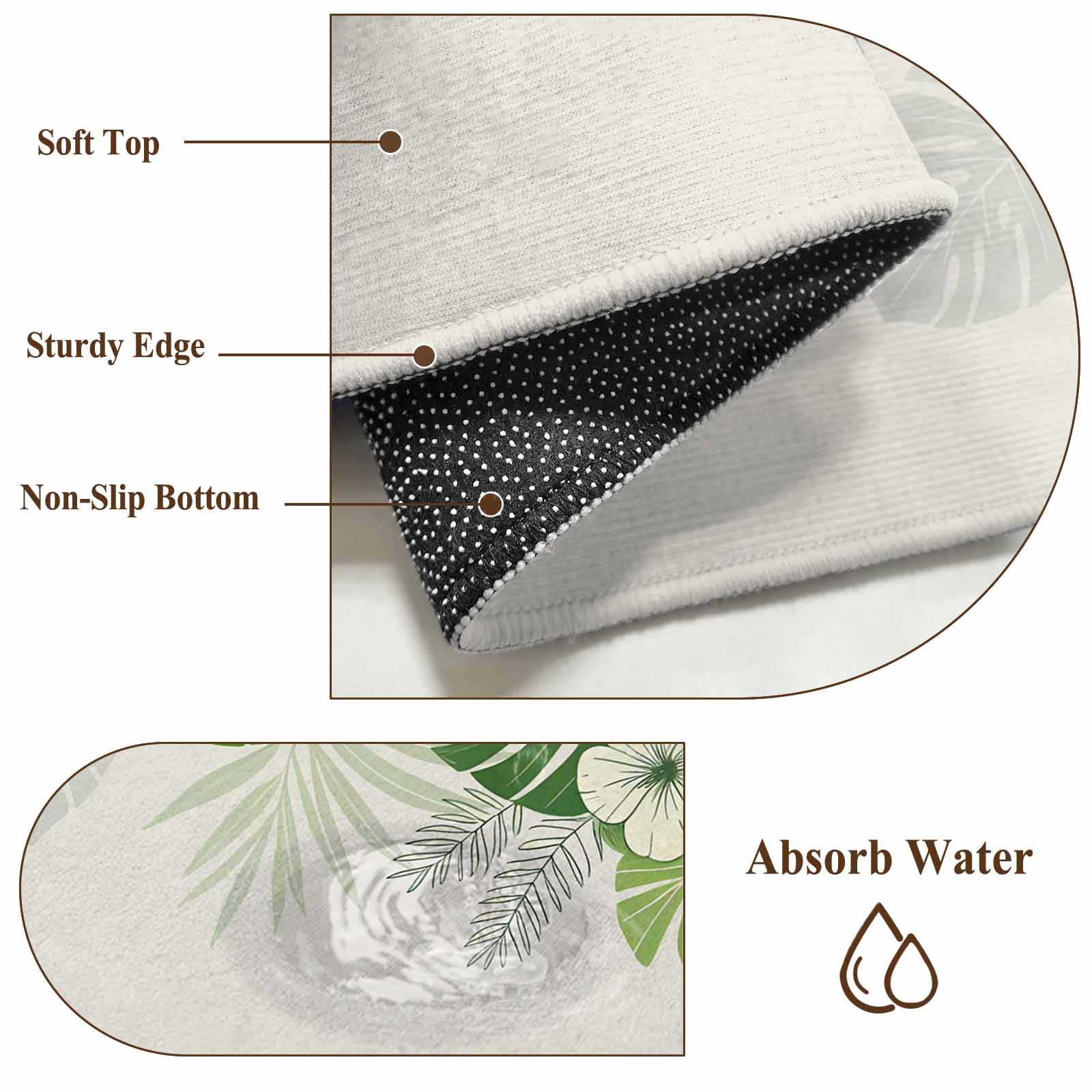 Palm Leaves Area Rugs 2.7'x5', Washable Small Throw Rugs for Kitchen Bedroom, Farmhouse Summer Tropical Leaf Flowers Indoor Outdoor Rug Non-Slip Low Pile Carpet Runner Reversible Floor Mats