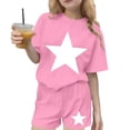 thumbnail image 2 of Girls Summer Outfits 2 Piece Clothes Solid Color Short Sleeve Top and Casual Short Sets Activewear Pink 11-12Years, 2 of 7