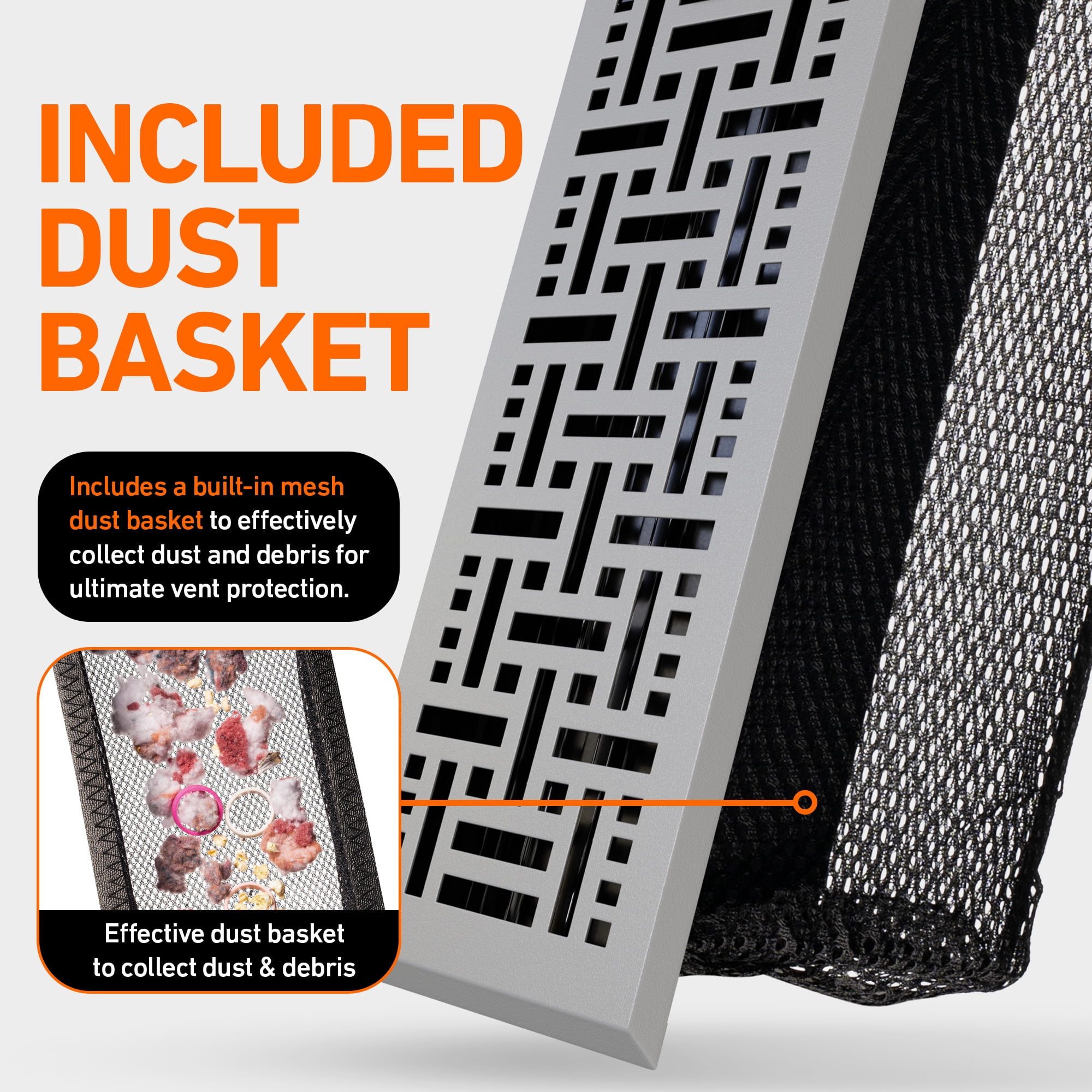 2x10 Floor Vent Covers Floor Register with Mesh Cover Trap, Heat and Air, Walkable Metal Floor Register for HVAC Duct, Basketweave, Light Grey