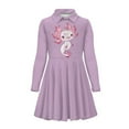 thumbnail image 4 of DISNIMO Axolotl Dress Kids Purple Dresses for Children Clothes Girls Dresses Long Sleeve Collared Dress Kids Casual Midi Dress Girls Fall Swing Dress Girl Twirl Dress Animal Dress Girls Outfit 3/4, 4 of 7