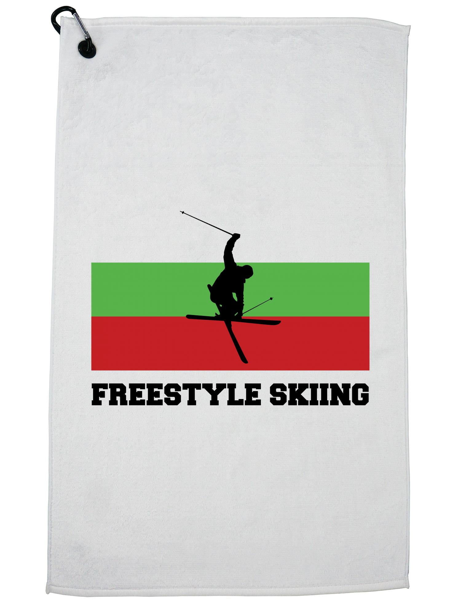 Bulgaria Olympic Freestyle Skiing Flag Silhouette Golf Towel with Carabiner Clip by Hollywood Thread
