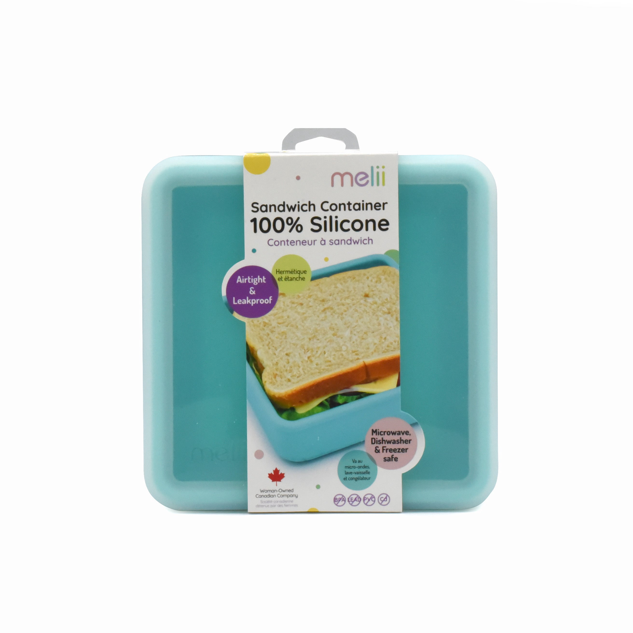 Melii Silicone Sandwich Food Storage Container, Reusable Leak-Resistant Lunch Container, Blue