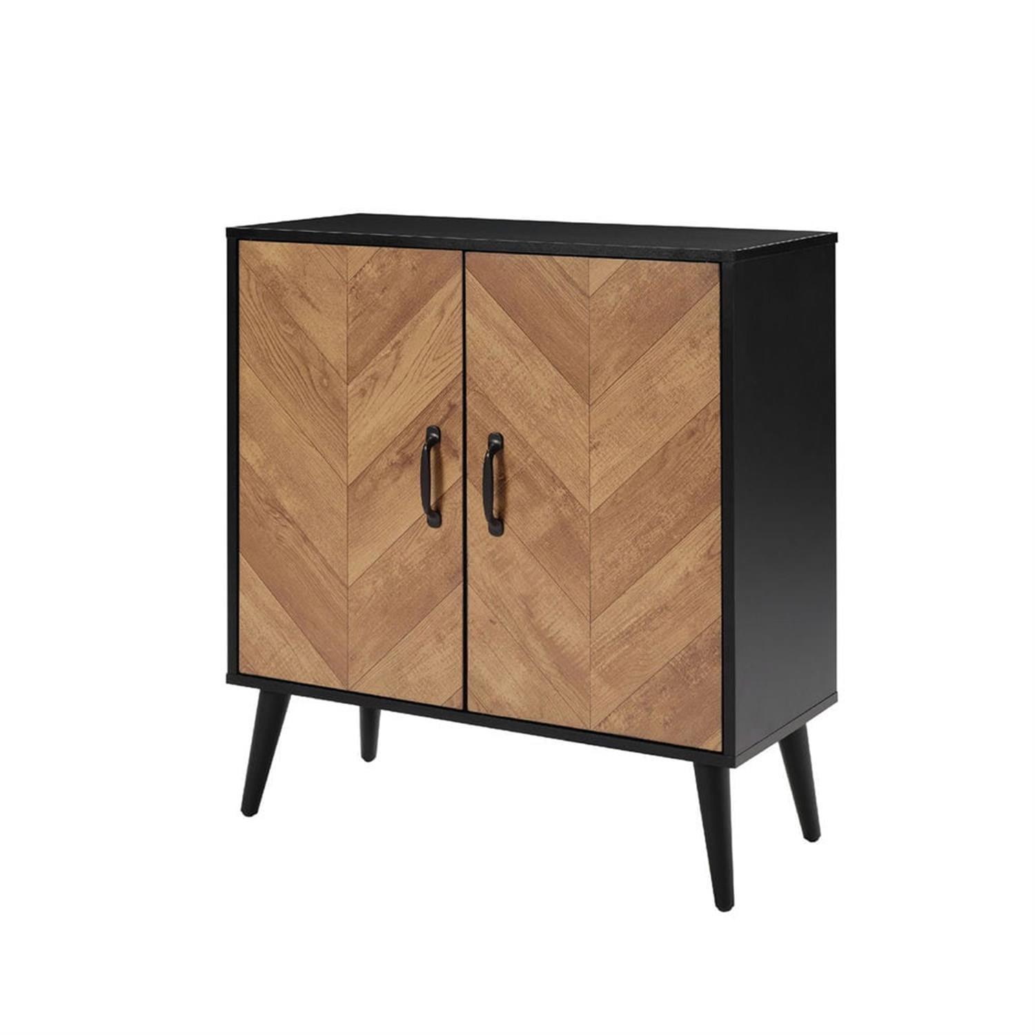 Demi Bonn Accent Cabinet with Adjustable Shelf, Kitchen Storage Cabinet with Herringbone Design, Sideboard for Living Room, Kitchen, Entryway, Black